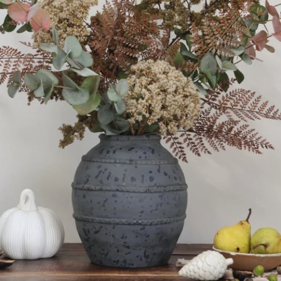 terracotta grace vase‎ art handmade charcoal gray spotted home decor neutral - Picture 1 of 7